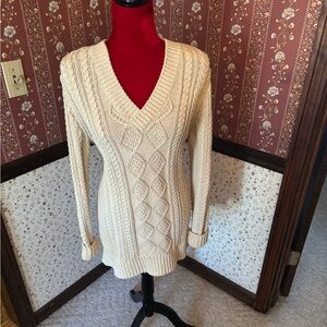 L.L. Bean Cream Cable Knit V-Neck Sweater.
New